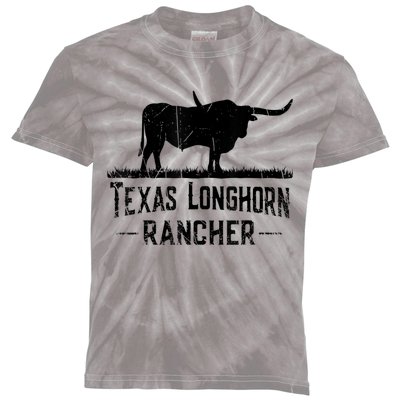 Texas Longhorn Rancher Longhorn Cow For Cattle Farmer Kids Tie-Dye T-Shirt