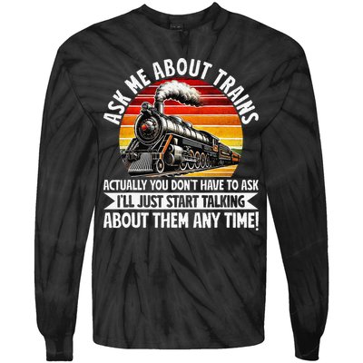 Train Locomotive Railway Conductor Train Engineer Retro Tie-Dye Long Sleeve Shirt