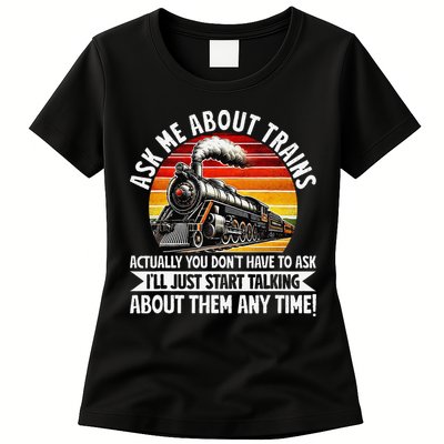 Train Locomotive Railway Conductor Train Engineer Retro Womens T-Shirt