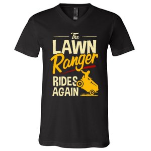 The Lawn Ranger Rides Again Lawn Tractor Mowing V-Neck T-Shirt