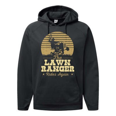 The Lawn Ranger Rides Again Landscraper Mower Landscaping Performance Fleece Hoodie