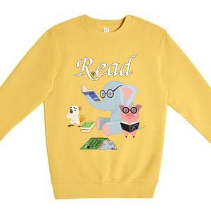 Teacher Library Read Book Club Piggie Elephant Pigeons Funny Premium Crewneck Sweatshirt