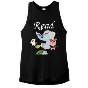 Teacher Library Read Book Club Piggie Elephant Pigeons Funny Ladies PosiCharge Tri-Blend Wicking Tank