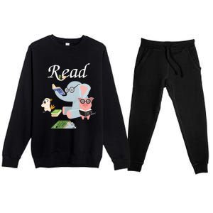 Teacher Library Read Book Club Piggie Elephant Pigeons Funny Premium Crewneck Sweatsuit Set