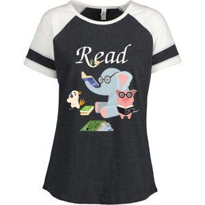 Teacher Library Read Book Club Piggie Elephant Pigeons Funny Enza Ladies Jersey Colorblock Tee