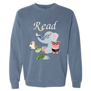 Teacher Library Read Book Club Piggie Elephant Pigeons Funny Garment-Dyed Sweatshirt