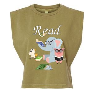 Teacher Library Read Book Club Piggie Elephant Pigeons Funny Garment-Dyed Women's Muscle Tee