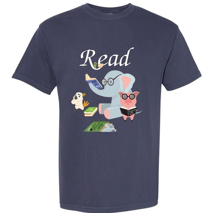 Teacher Library Read Book Club Piggie Elephant Pigeons Funny Garment-Dyed Heavyweight T-Shirt