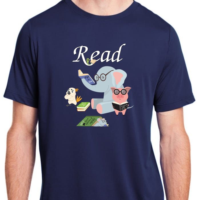 Teacher Library Read Book Club Piggie Elephant Pigeons Funny Adult ChromaSoft Performance T-Shirt