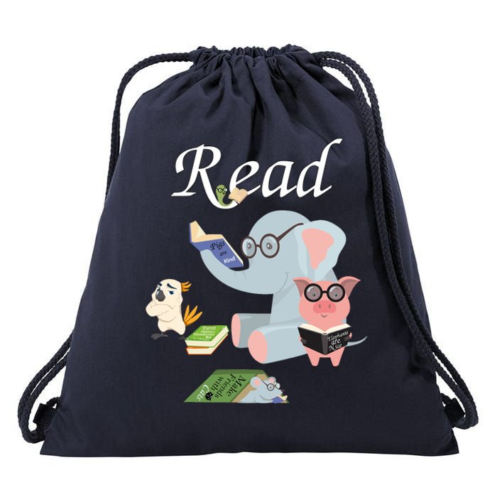 Teacher Library Read Book Club Piggie Elephant Pigeons Funny Drawstring Bag