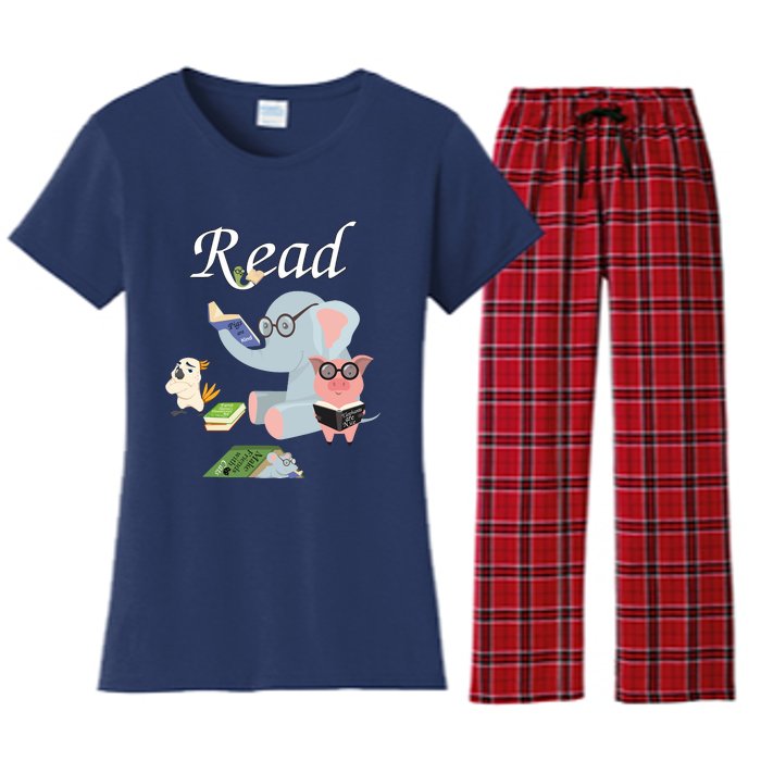 Teacher Library Read Book Club Piggie Elephant Pigeons Funny Women's Flannel Pajama Set