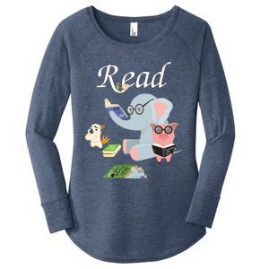 Teacher Library Read Book Club Piggie Elephant Pigeons Funny Women's Perfect Tri Tunic Long Sleeve Shirt