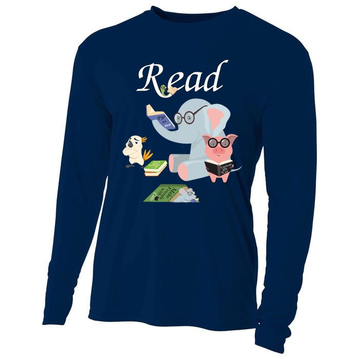 Teacher Library Read Book Club Piggie Elephant Pigeons Funny Cooling Performance Long Sleeve Crew