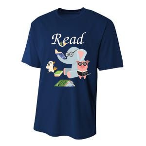 Teacher Library Read Book Club Piggie Elephant Pigeons Funny Performance Sprint T-Shirt