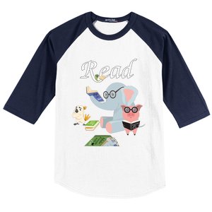 Teacher Library Read Book Club Piggie Elephant Pigeons Funny Baseball Sleeve Shirt