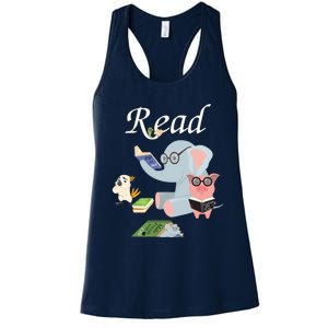 Teacher Library Read Book Club Piggie Elephant Pigeons Funny Women's Racerback Tank