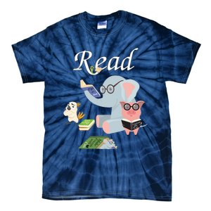 Teacher Library Read Book Club Piggie Elephant Pigeons Funny Tie-Dye T-Shirt