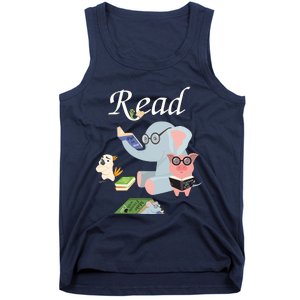 Teacher Library Read Book Club Piggie Elephant Pigeons Funny Tank Top