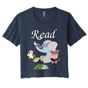 Teacher Library Read Book Club Piggie Elephant Pigeons Funny Women's Crop Top Tee