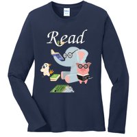 Teacher Library Read Book Club Piggie Elephant Pigeons Funny Ladies Long Sleeve Shirt