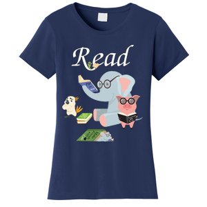 Teacher Library Read Book Club Piggie Elephant Pigeons Funny Women's T-Shirt