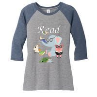 Teacher Library Read Book Club Piggie Elephant Pigeons Funny Women's Tri-Blend 3/4-Sleeve Raglan Shirt