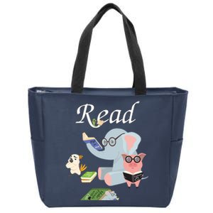 Teacher Library Read Book Club Piggie Elephant Pigeons Funny Zip Tote Bag