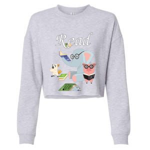 Teacher Library Read Book Club Piggie Elephant Pigeons Funny Cropped Pullover Crew