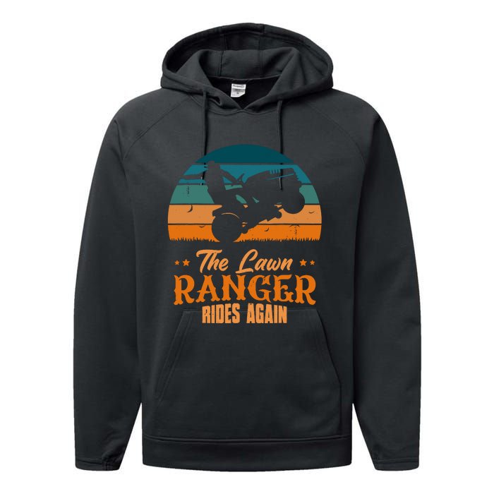 The Lawn Ranger Rides Again Mowing Vintage Retro Mower Performance Fleece Hoodie