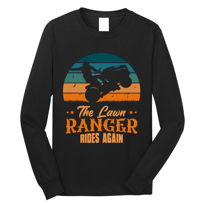 The Lawn Ranger Rides Again Mowing Vintage Retro Mower Long Sleeve Shirt