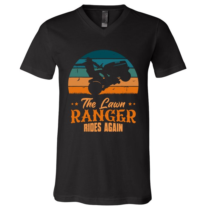 The Lawn Ranger Rides Again Mowing Vintage Retro Mower V-Neck T-Shirt