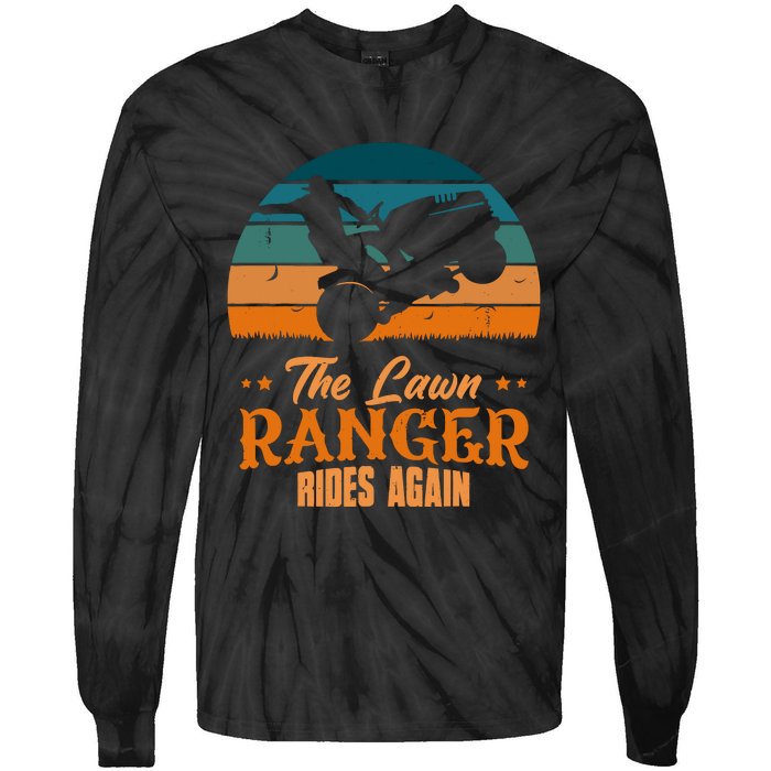 The Lawn Ranger Rides Again Mowing Vintage Retro Mower Tie-Dye Long Sleeve Shirt