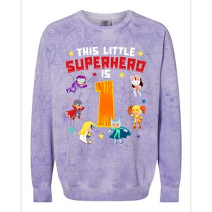 This Little Superhero Is 1 Year Old Super Hero 1st Bday Age Cute Gift Colorblast Crewneck Sweatshirt