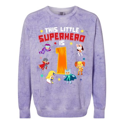 This Little Superhero Is 1 Year Old Super Hero 1st Bday Age Cute Gift Colorblast Crewneck Sweatshirt