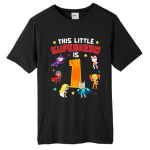 This Little Superhero Is 1 Year Old Super Hero 1st Bday Age Cute Gift Tall Fusion ChromaSoft Performance T-Shirt