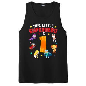 This Little Superhero Is 1 Year Old Super Hero 1st Bday Age Cute Gift PosiCharge Competitor Tank