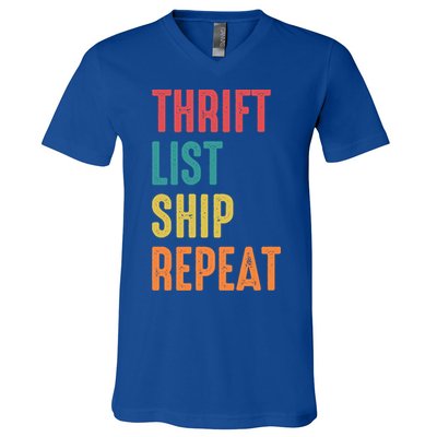 Thrift List Ship Repeat Funny Sourcing Reseller Gift V-Neck T-Shirt