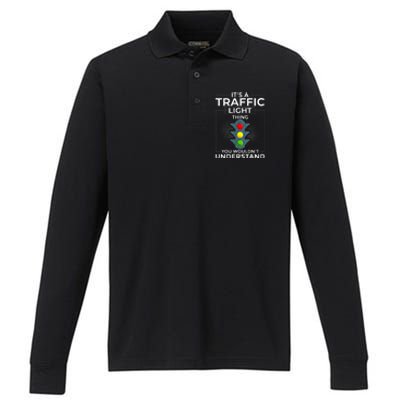 Traffic Light Sign Green Yellow Red Stop Stoplight Performance Long Sleeve Polo