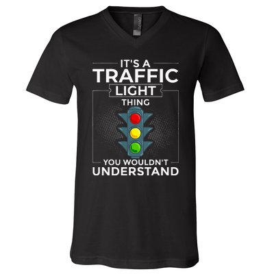 Traffic Light Sign Green Yellow Red Stop Stoplight V-Neck T-Shirt