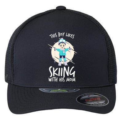 This Likes Skiing With His Mom Son Matching Cool Gift Flexfit Unipanel Trucker Cap