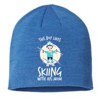 This Likes Skiing With His Mom Son Matching Cool Gift Sustainable Beanie