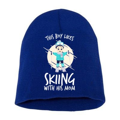 This Likes Skiing With His Mom Son Matching Cool Gift Short Acrylic Beanie