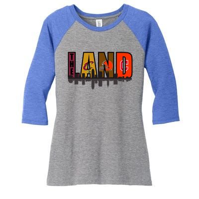 The Land Sports Fan Gear Women's Tri-Blend 3/4-Sleeve Raglan Shirt