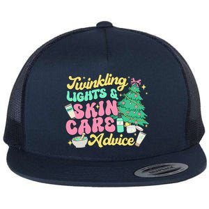 Twinkling Lights & Skin Care Advice Dermatology Nurse Xmas Flat Bill Trucker Hat