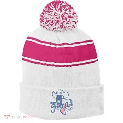 Texas Lone Star State Stripe Pom Pom Beanie