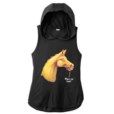 The Late Show Horse Whats The Rush Ladies PosiCharge Tri-Blend Wicking Draft Hoodie Tank