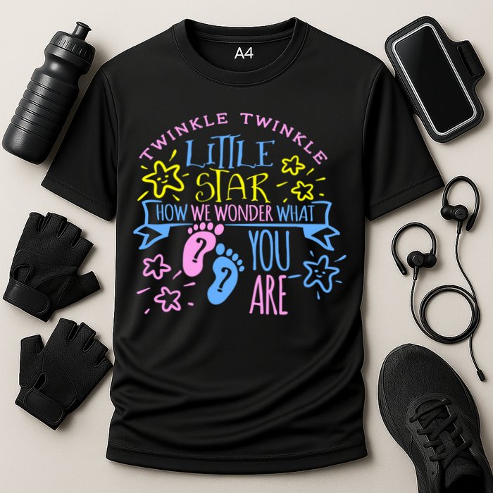Twinkle Little Star How We Wonder What You Are Gender Reveal Gift Cooling Performance Crew T-Shirt