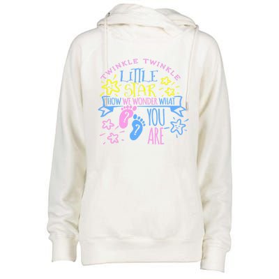 Twinkle Little Star How We Wonder What You Are Gender Reveal Gift Womens Funnel Neck Pullover Hood