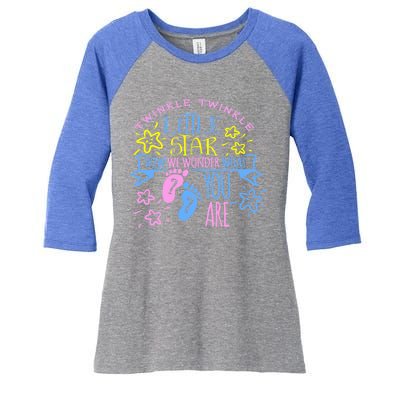 Twinkle Little Star How We Wonder What You Are Gender Reveal Gift Women's Tri-Blend 3/4-Sleeve Raglan Shirt