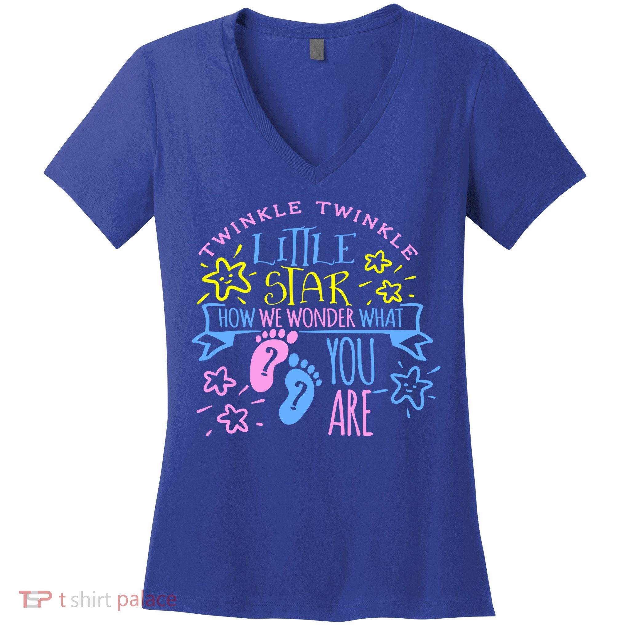 Twinkle Little Star How We Wonder What You Are Gender Reveal Gift Women's V-Neck T-Shirt